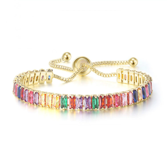 Wholesale Jewelry Light Luxury Geometric Rectangular Zircon Copper Electroplated Bracelet For Women