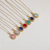 Wholesale Jewelry Light Luxury Geometric Resin Zircon Pendant Copper 14K Gold Plated Ochain Necklace For Women