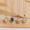 Wholesale Jewelry Light Luxury Geometric Resin Zircon Pendant Copper 14K Gold Plated Ochain Necklace For Women