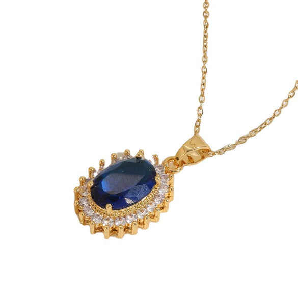 Wholesale Jewelry Light Luxury Geometric Resin Zircon Pendant Copper 14K Gold Plated Ochain Necklace For Women