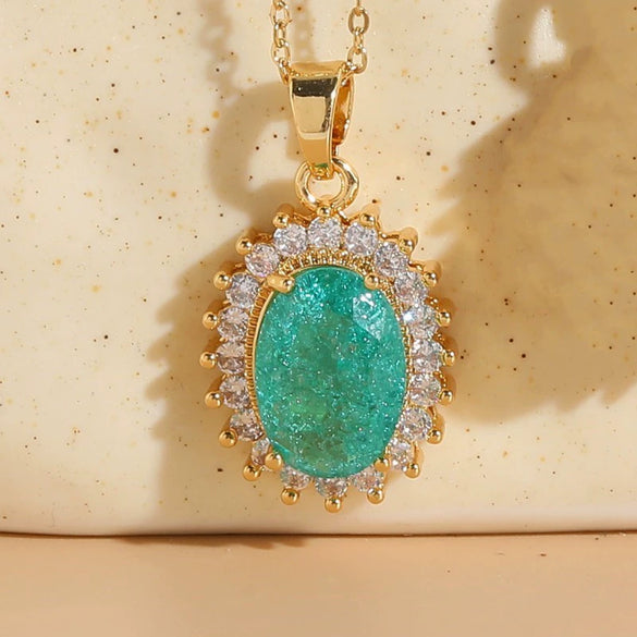 Wholesale Jewelry Light Luxury Geometric Resin Zircon Pendant Copper 14K Gold Plated Ochain Necklace For Women