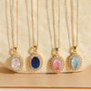 Wholesale Jewelry Light Luxury Geometric Resin Zircon Pendant Copper 14K Gold Plated Ochain Necklace For Women