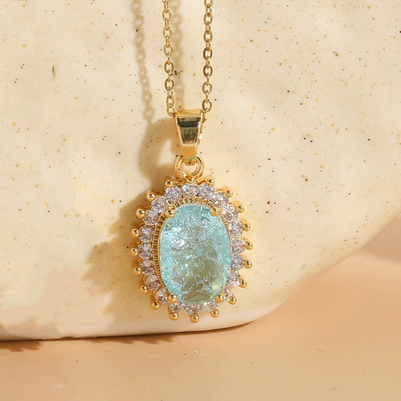 Wholesale Jewelry Light Luxury Geometric Resin Zircon Pendant Copper 14K Gold Plated Ochain Necklace For Women