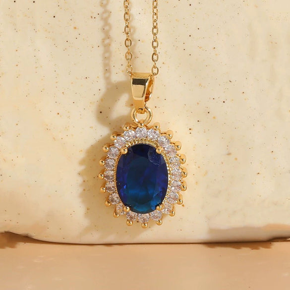 Wholesale Jewelry Light Luxury Geometric Resin Zircon Pendant Copper 14K Gold Plated Ochain Necklace For Women