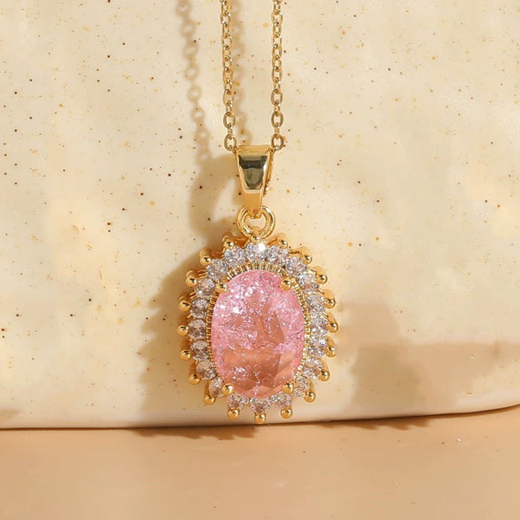 Wholesale Jewelry Light Luxury Geometric Resin Zircon Pendant Copper 14K Gold Plated Ochain Necklace For Women