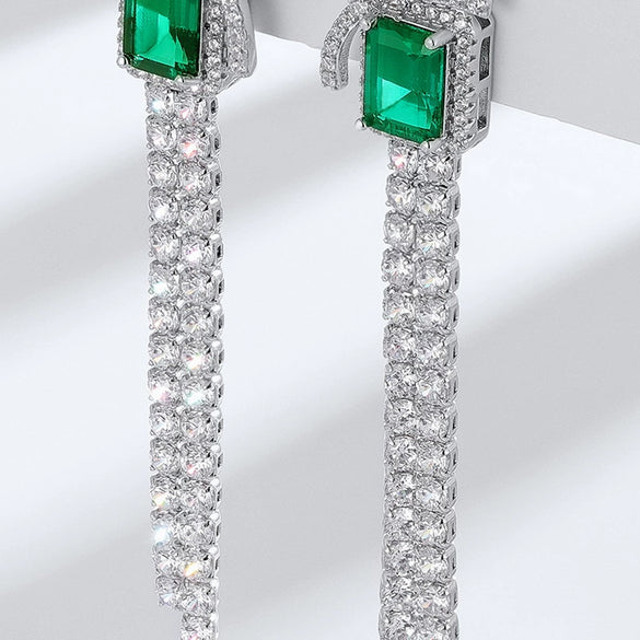 Wholesale Jewelry Light Luxury Geometric S925 Silver Bow Earring With Cultivating Emerald Inlay For Women