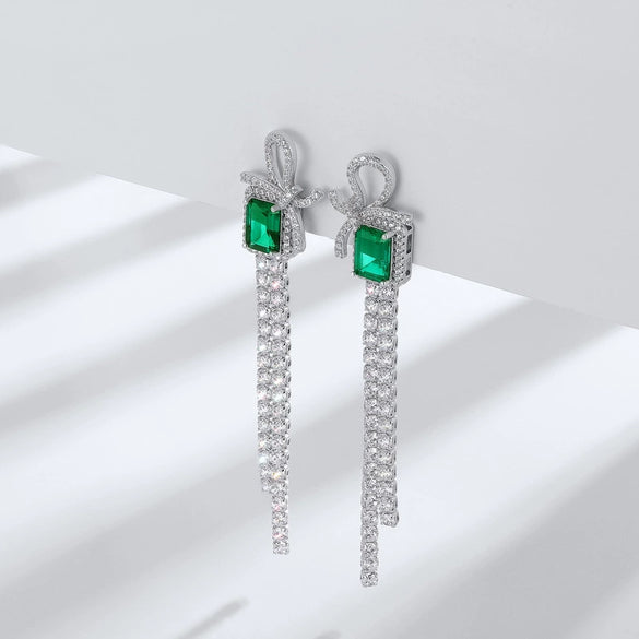Wholesale Jewelry Light Luxury Geometric S925 Silver Bow Earring With Cultivating Emerald Inlay For Women