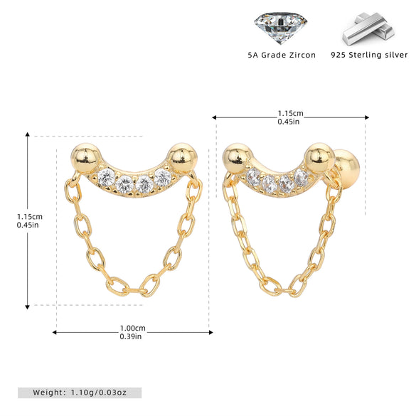 Wholesale Jewelry Light Luxury Geometric S925 Sterling Silver Threaded Earrings With Zirconium Inlaid And Electroplating