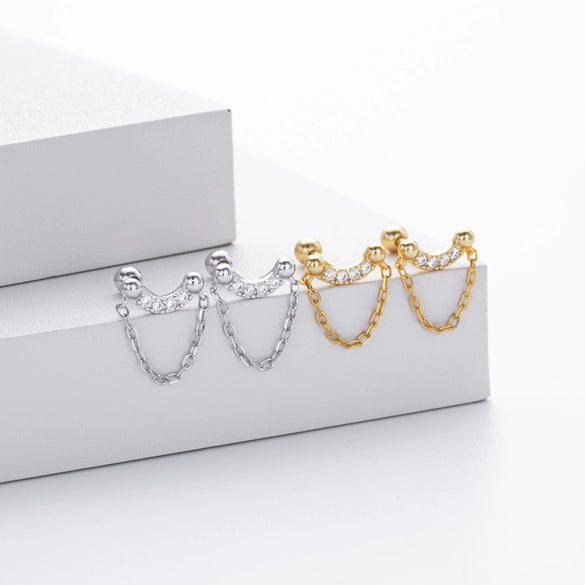 Wholesale Jewelry Light Luxury Geometric S925 Sterling Silver Threaded Earrings With Zirconium Inlaid And Electroplating