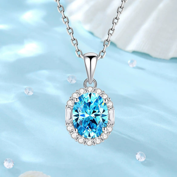 Wholesale Jewelry Light Luxury Geometric 925 Silver Aquamarine Cross Chain Necklace For Women