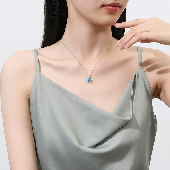 Wholesale Jewelry Light Luxury Geometric 925 Silver Aquamarine Cross Chain Necklace For Women