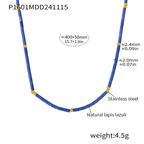 Wholesale Jewelry Light Luxury Geometric Stainless Steel Natural Lapis Lazuli Beaded Necklace 18K Gold Plated