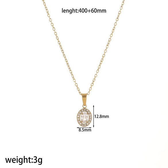 Wholesale Jewelry Light Luxury Geometric Stainless Steel Necklace With Rhinestones And O Chain For Women