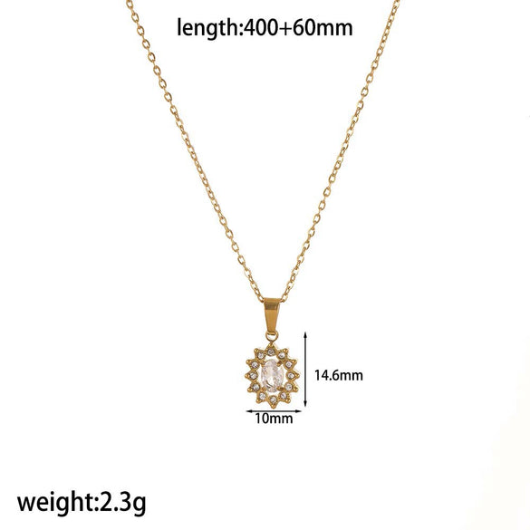 Wholesale Jewelry Light Luxury Geometric Stainless Steel Necklace With Rhinestones And O Chain For Women