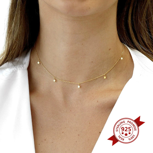 Wholesale Jewelry Light Luxury Geometric Star 925 Silver Snake Bone Chain Necklace