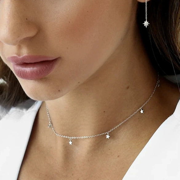 Wholesale Jewelry Light Luxury Geometric Star 925 Silver Snake Bone Chain Necklace