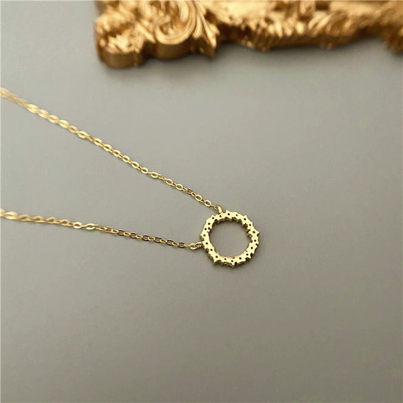 Wholesale Jewelry Light Luxury Geometric 925 Sterling Silver 14K Gold Plated Necklace With Inlaid Zircon And Diamond Circle Pendant Ochain For Women