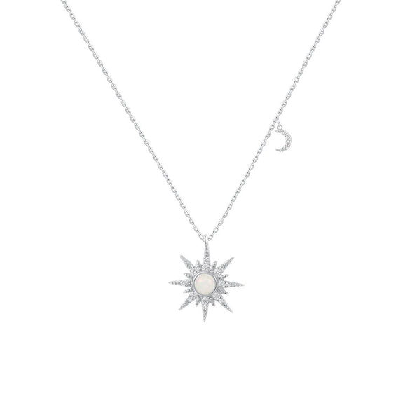 Wholesale Jewelry Light Luxury Geometric 925 Sterling Silver Sun Moon Opal Pendant Necklace For Women With Zirconia And Cross Chain