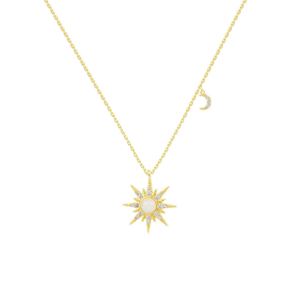 Wholesale Jewelry Light Luxury Geometric 925 Sterling Silver Sun Moon Opal Pendant Necklace For Women With Zirconia And Cross Chain