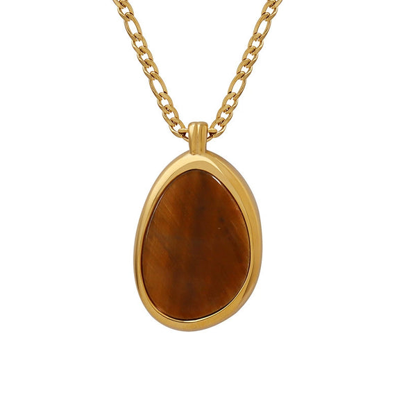 Wholesale Jewelry Light Luxury Geometric Tiger Eye Pendant Titanium Steel Necklace With Doublesided Grinding Chain And Electroplating