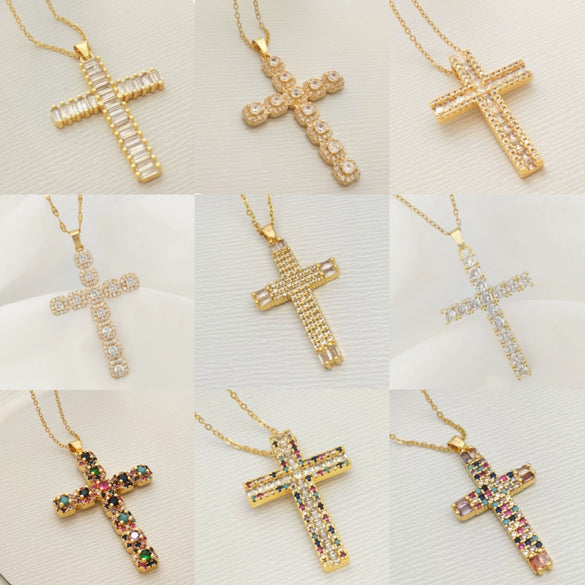 Wholesale Jewelry Light Luxury Geometric Titanium Steel And Copper Cross Pendant O Chain Necklace For Women