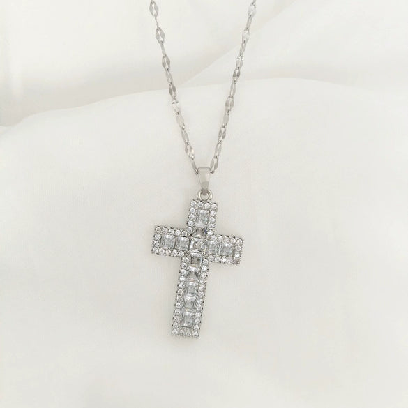 Wholesale Jewelry Light Luxury Geometric Titanium Steel And Copper Cross Pendant O Chain Necklace For Women