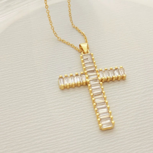 Wholesale Jewelry Light Luxury Geometric Titanium Steel And Copper Cross Pendant O Chain Necklace For Women