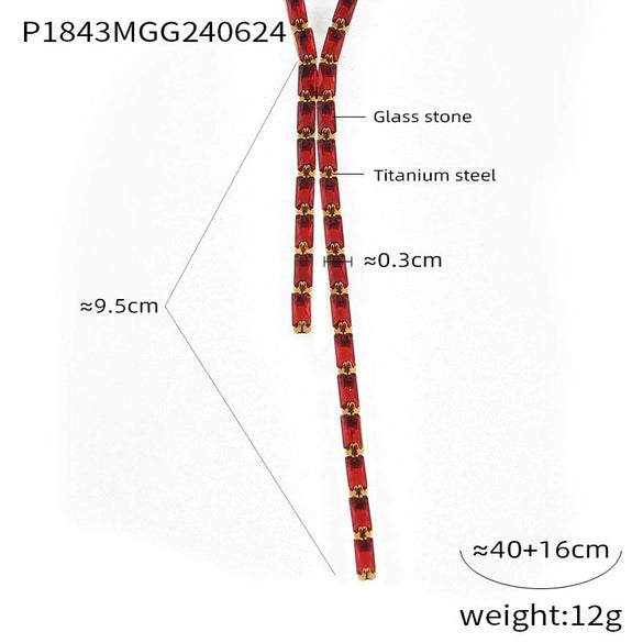 Wholesale Jewelry Light Luxury Geometric Titanium Steel Inlaid With Colorful Rectangular Zircon Necklace