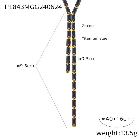 Wholesale Jewelry Light Luxury Geometric Titanium Steel Inlaid With Colorful Rectangular Zircon Necklace