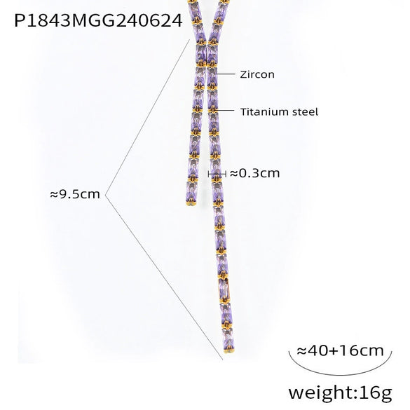 Wholesale Jewelry Light Luxury Geometric Titanium Steel Inlaid With Colorful Rectangular Zircon Necklace