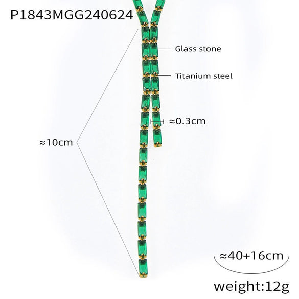 Wholesale Jewelry Light Luxury Geometric Titanium Steel Inlaid With Colorful Rectangular Zircon Necklace