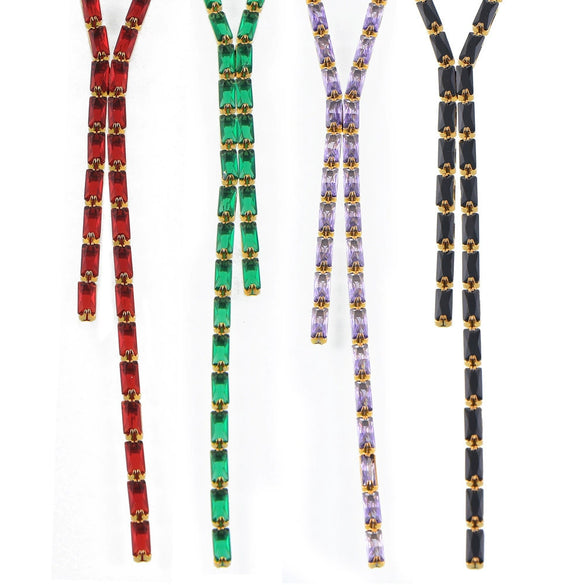 Wholesale Jewelry Light Luxury Geometric Titanium Steel Inlaid With Colorful Rectangular Zircon Necklace