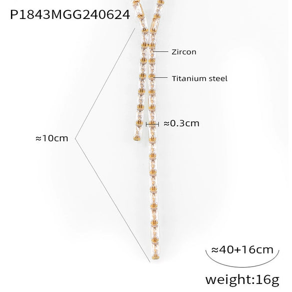 Wholesale Jewelry Light Luxury Geometric Titanium Steel Inlaid With Colorful Rectangular Zircon Necklace