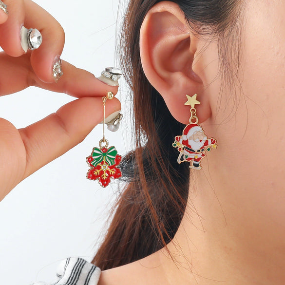 Wholesale Jewelry Light Luxury Geometric Zinc Alloy Christmas Tree Snowflake Santa Claus Deer Earrings With Electroplating