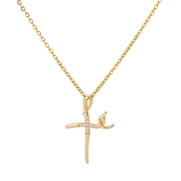 Wholesale Jewelry Light Luxury Microinlaid Zircon Cross Pendant Necklace Copper Electroplating Geometric Flower Style Women's