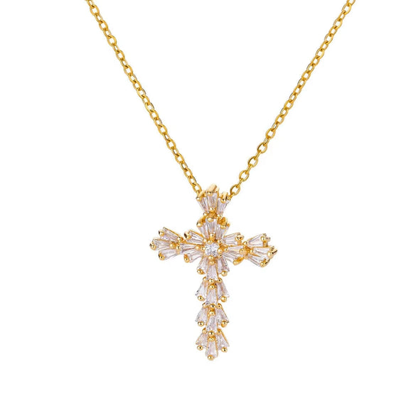 Wholesale Jewelry Light Luxury Microinlaid Zircon Cross Pendant Necklace Copper Electroplating Geometric Flower Style Women's