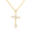 Wholesale Jewelry Light Luxury Microinlaid Zircon Cross Pendant Necklace Copper Electroplating Geometric Flower Style Women's
