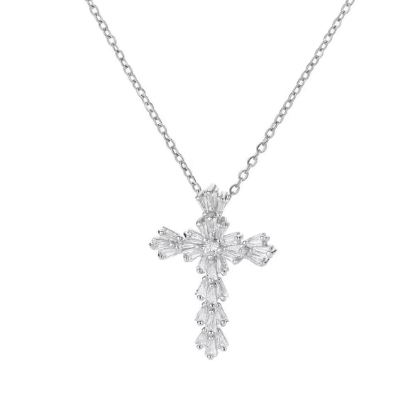 Wholesale Jewelry Light Luxury Microinlaid Zircon Cross Pendant Necklace Copper Electroplating Geometric Flower Style Women's