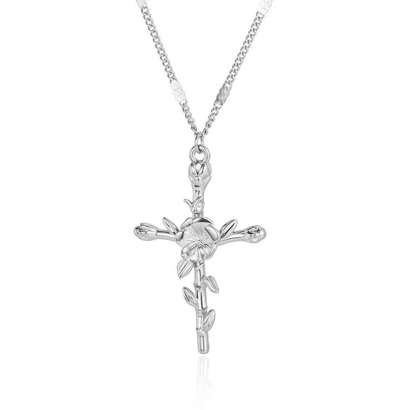 Wholesale Jewelry Light Luxury Microinlaid Zircon Cross Pendant Necklace Copper Electroplating Geometric Flower Style Women's