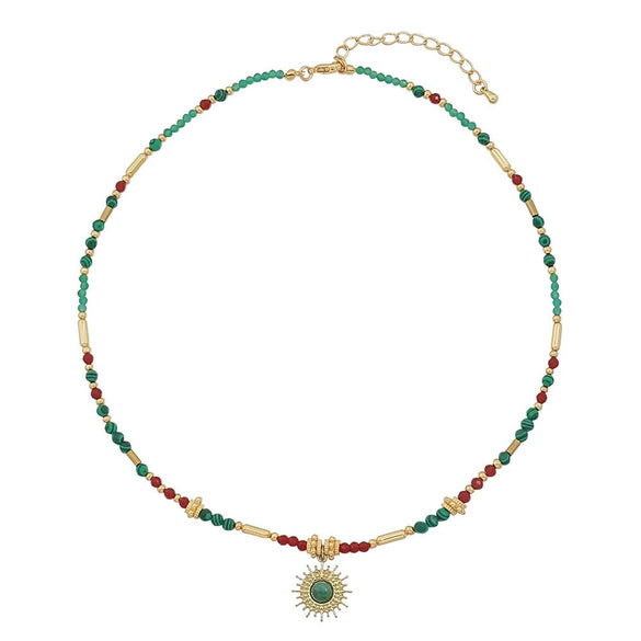 Wholesale Jewelry Light Luxury Minimalist Geometric Natural Stone And Copper Handmade Pendant Necklace With O Word Chain
