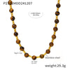 Wholesale Jewelry Light Luxury Natural Stone Tiger Eye Bead Necklace 316L Stainless Steel Geometric Electroplated Chain For Women