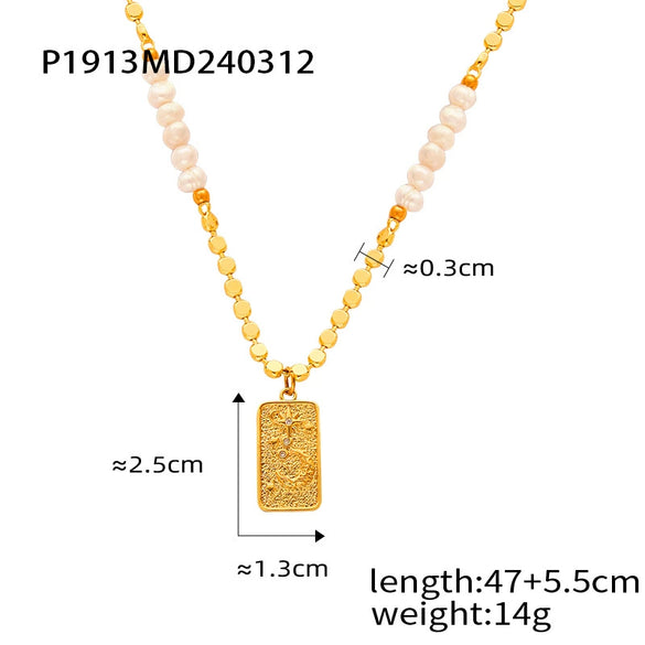 Wholesale Jewelry Light Luxury Natural Tiger Eye Pendant Freshwater Pearl Beaded Copper Necklace With Geometric Pattern And Electroplating
