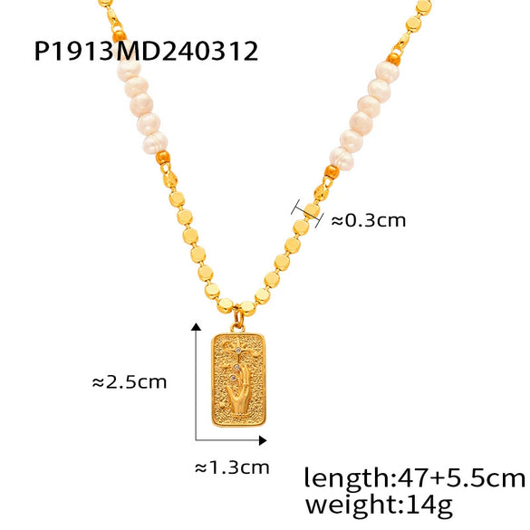 Wholesale Jewelry Light Luxury Natural Tiger Eye Pendant Freshwater Pearl Beaded Copper Necklace With Geometric Pattern And Electroplating