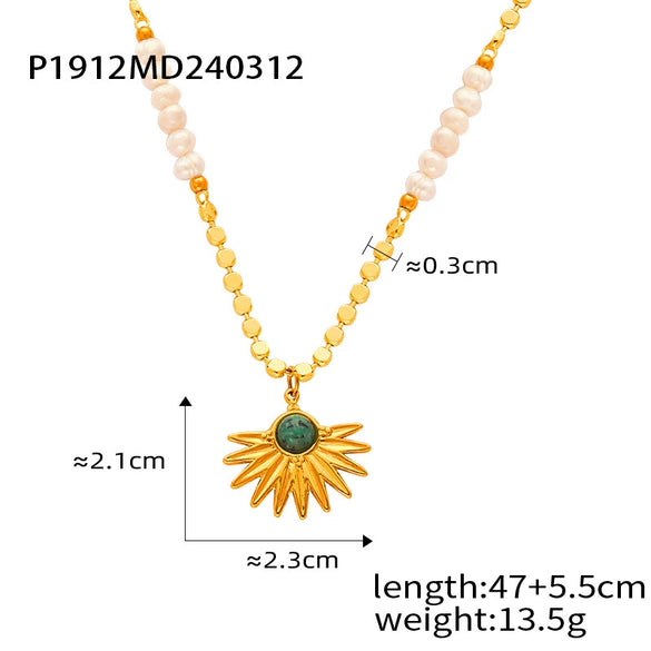 Wholesale Jewelry Light Luxury Natural Tiger Eye Pendant Freshwater Pearl Beaded Copper Necklace With Geometric Pattern And Electroplating