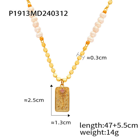 Wholesale Jewelry Light Luxury Natural Tiger Eye Pendant Freshwater Pearl Beaded Copper Necklace With Geometric Pattern And Electroplating
