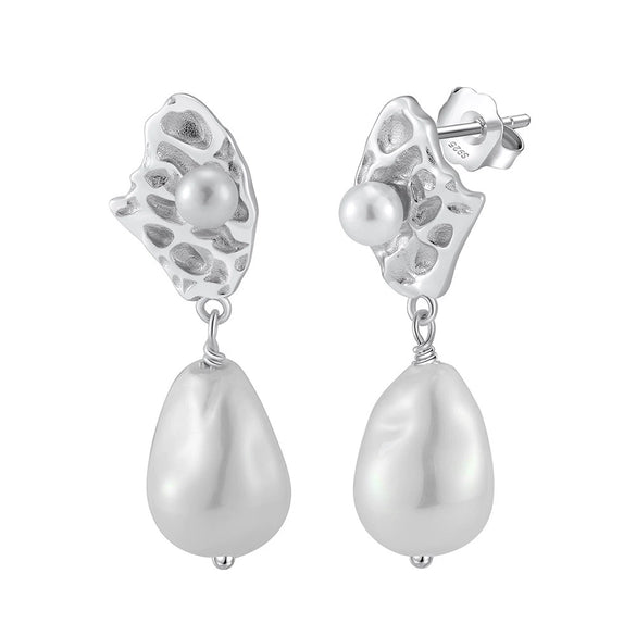 Wholesale Jewelry Light Luxury Niche S925 Sterling Silver Baroque Shell Beads Pearls Pendant Earrings Electroplated Original Design Geometric For Women