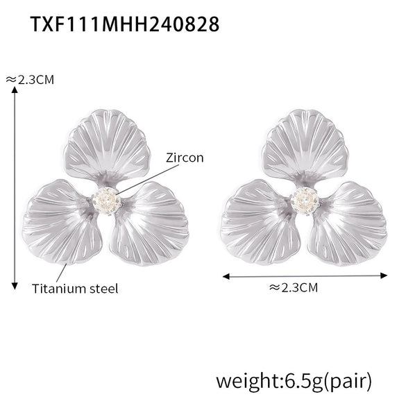 Wholesale Jewelry Light Luxury Pearl Flower 316L Stainless Steel Ring And Earrings With Electroplating