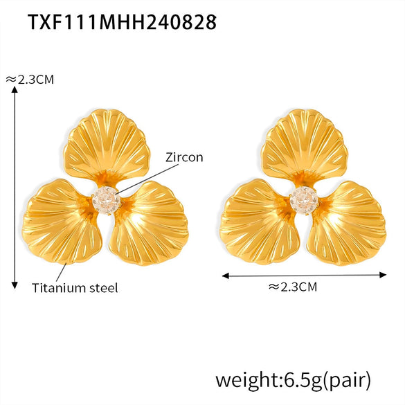 Wholesale Jewelry Light Luxury Pearl Flower 316L Stainless Steel Ring And Earrings With Electroplating
