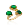 Wholesale Jewelry Light Luxury Retro Style Green Zircon Open Ushaped Stainless Steel Ring With 18K Gold Plated Electroplating For Women