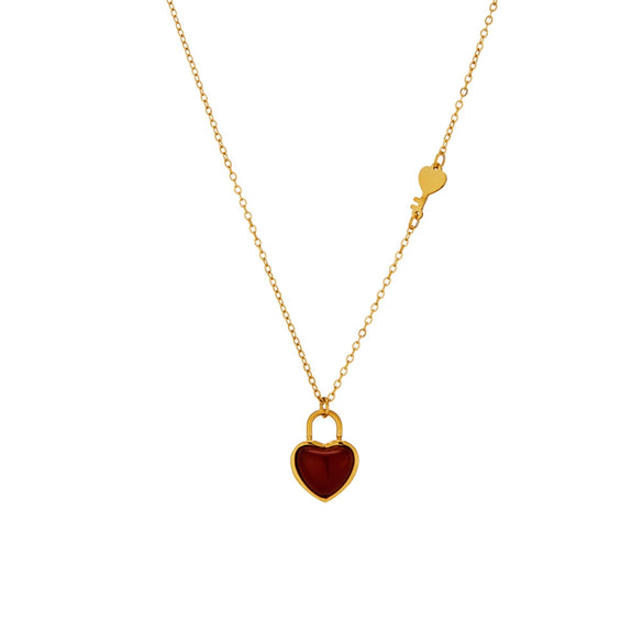 Wholesale Jewelry Light Luxury Romantic Titanium Steel Heart Shape Agate Inlay Necklace
